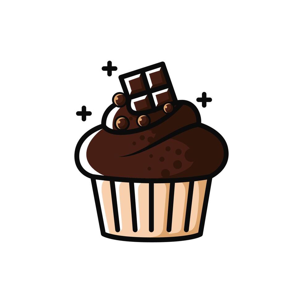 Cute and simple brown chocolate cupcake isolated on a white background vector