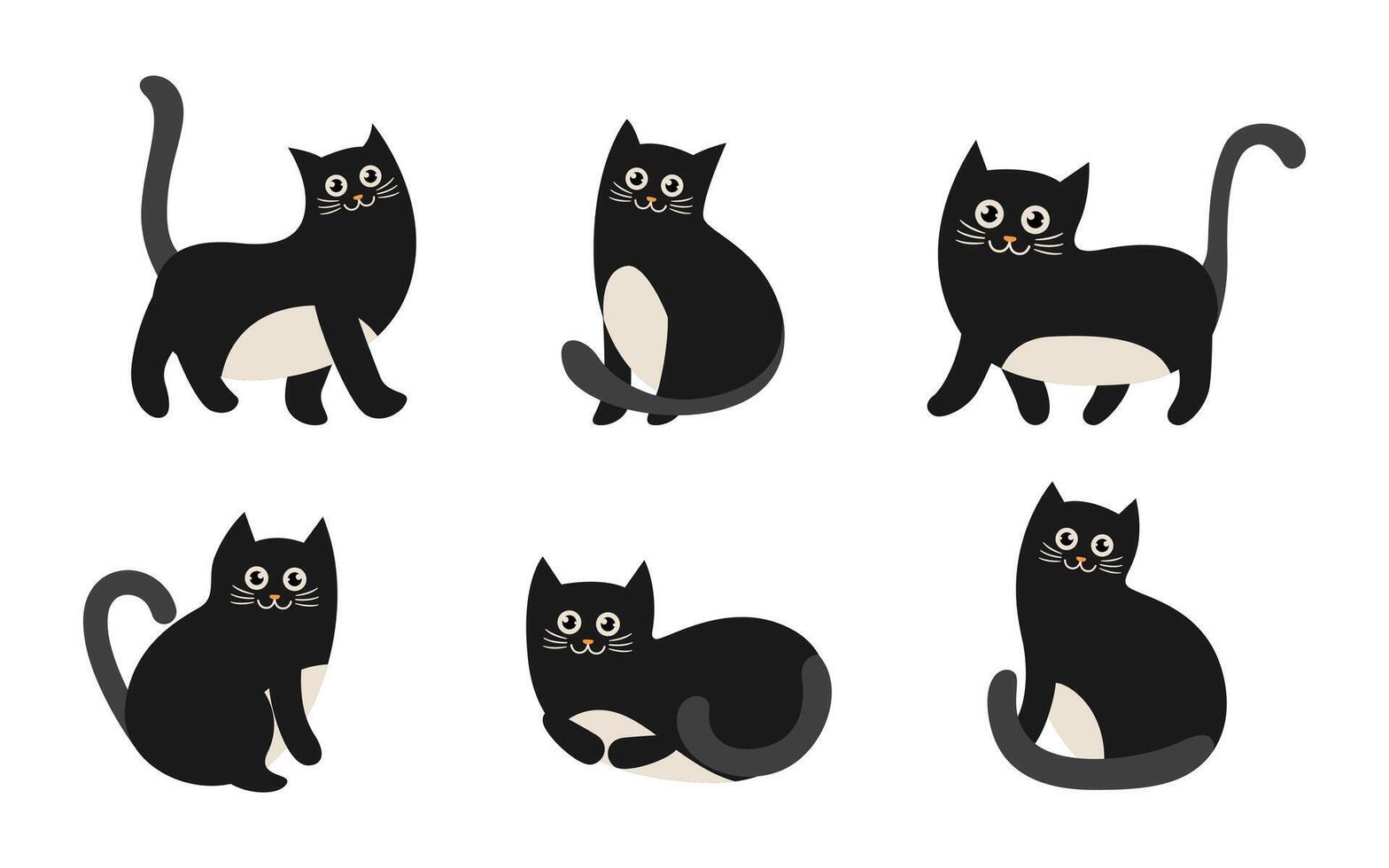 Set of cute cat cartoon characters in various poses, kitten on white background vector