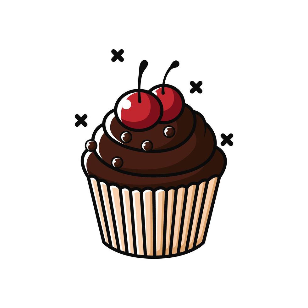 Cute and simple brown chocolate cupcake isolated on a white background vector