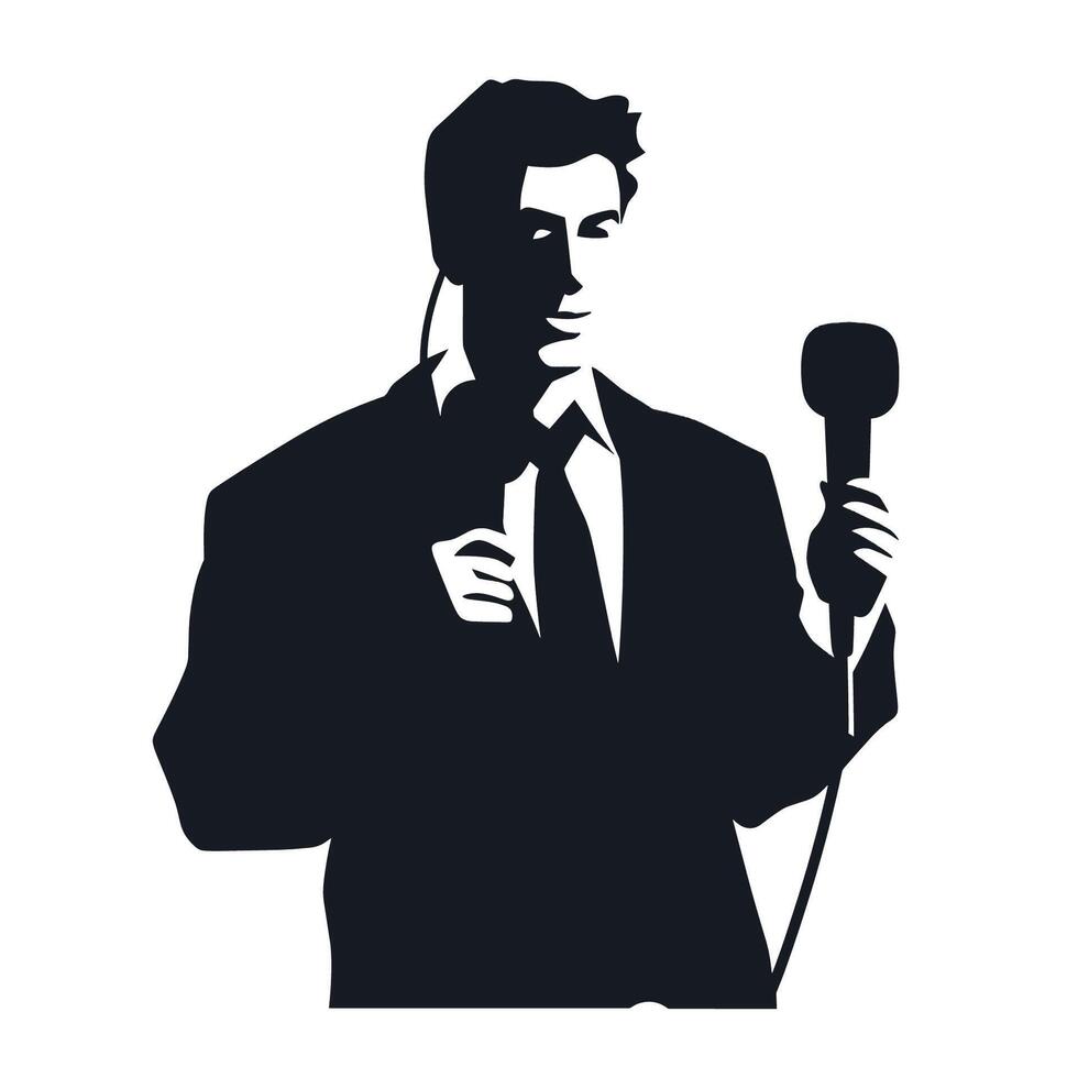 Silhouette of Man Speaking with Microphone vector