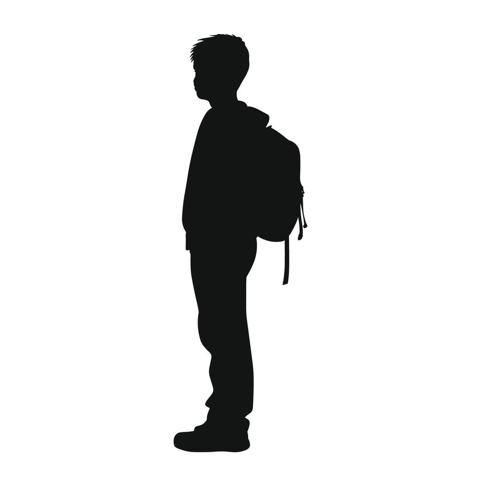 Silhouette of Young Male with Backpack Standing vector