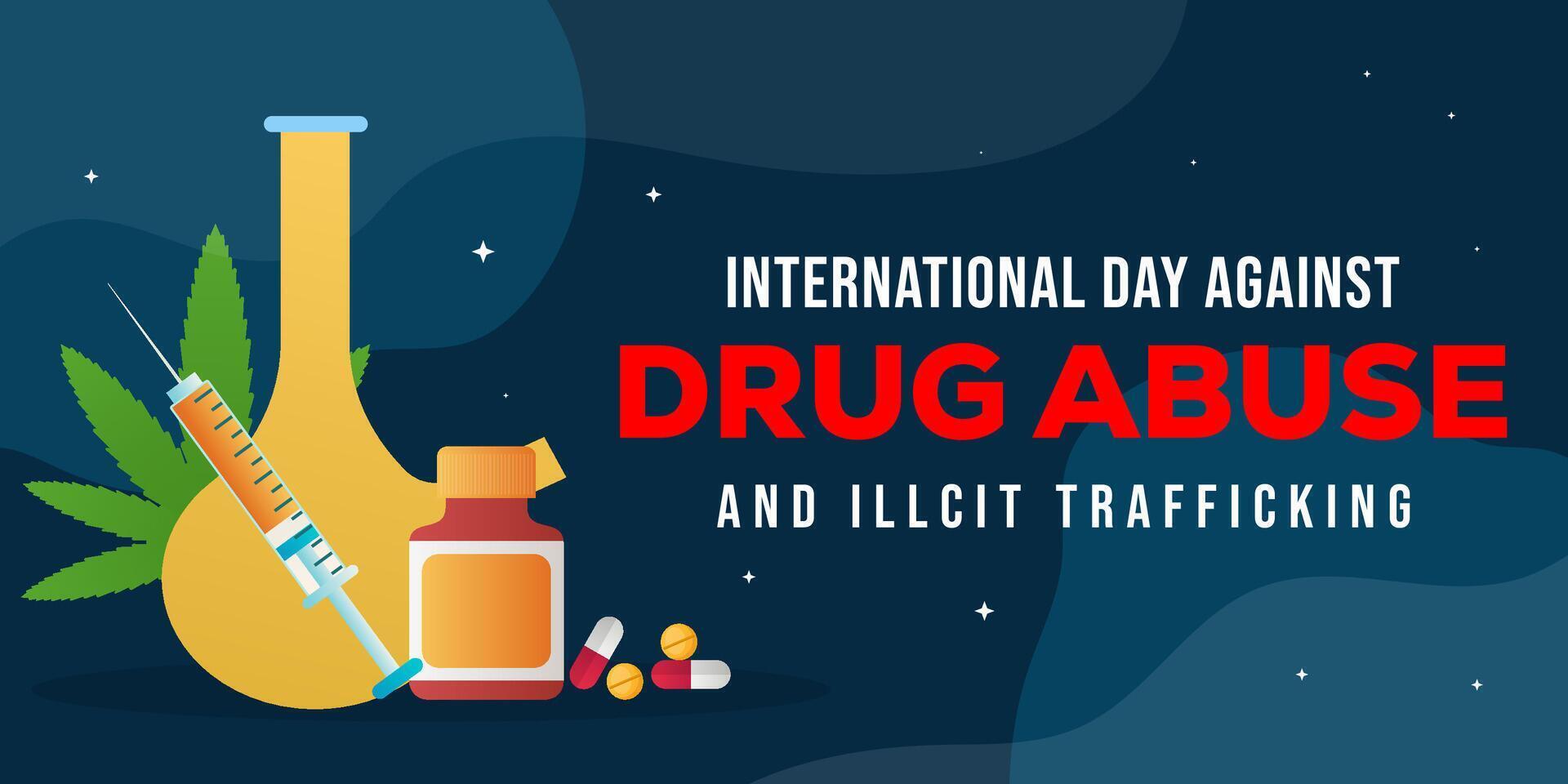 international day against drug abuse horizontal banner illustration vector