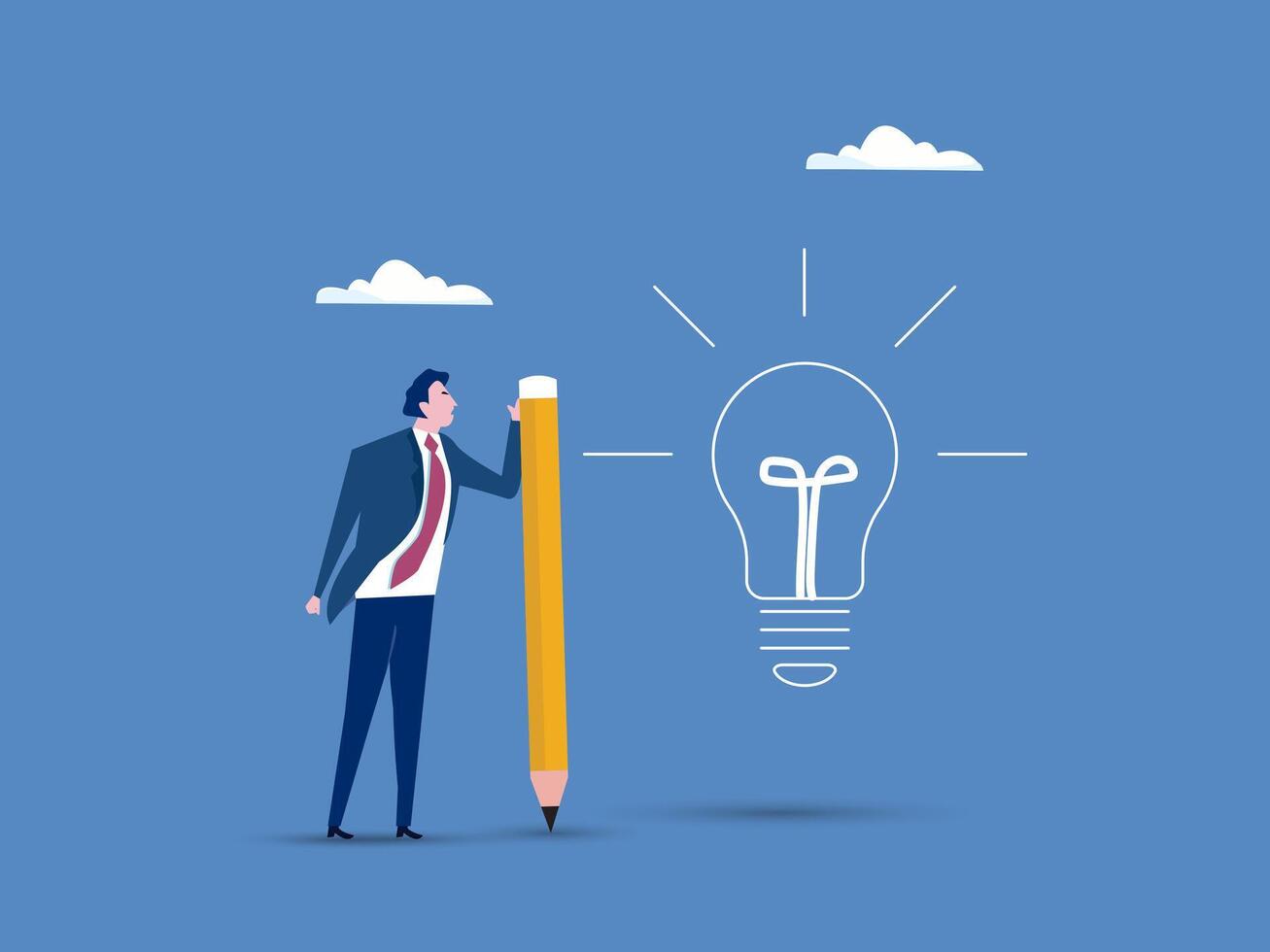 Solving puzzle problem or business idea, innovation or creativity, challenge or thinking process concept, businessman holding pencil connecting dot puzzle as new lightbulb idea. vector