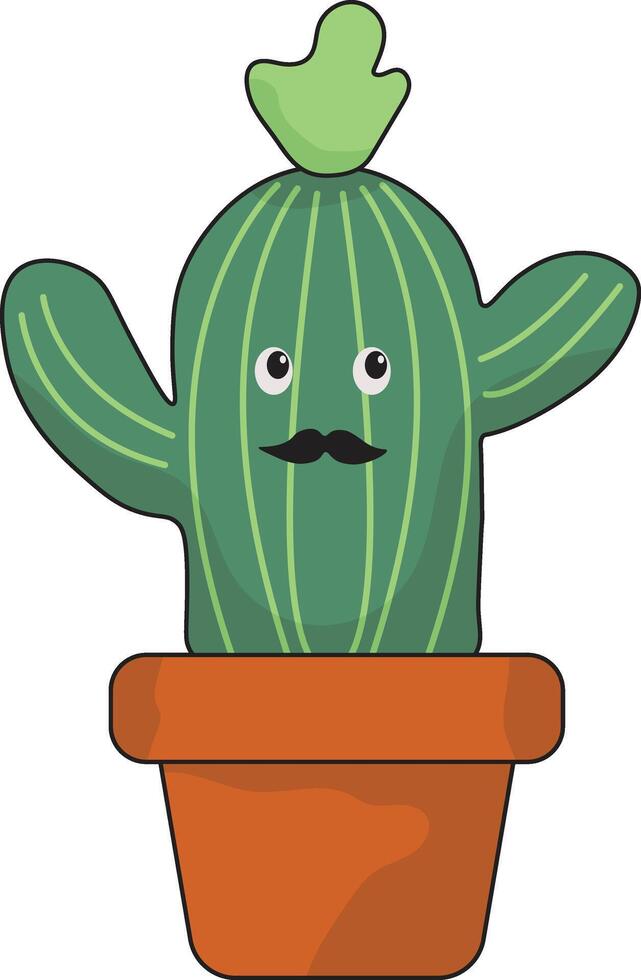 Kawaii Cartoon Potted Cactus in Cute Face. Illustration Design. vector