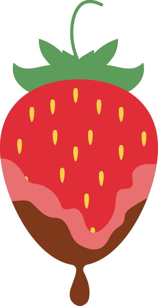 Strawberry Coated Chocolate in Flat Cartoon Design. Melted Chocolate. Isolated Illustration. vector