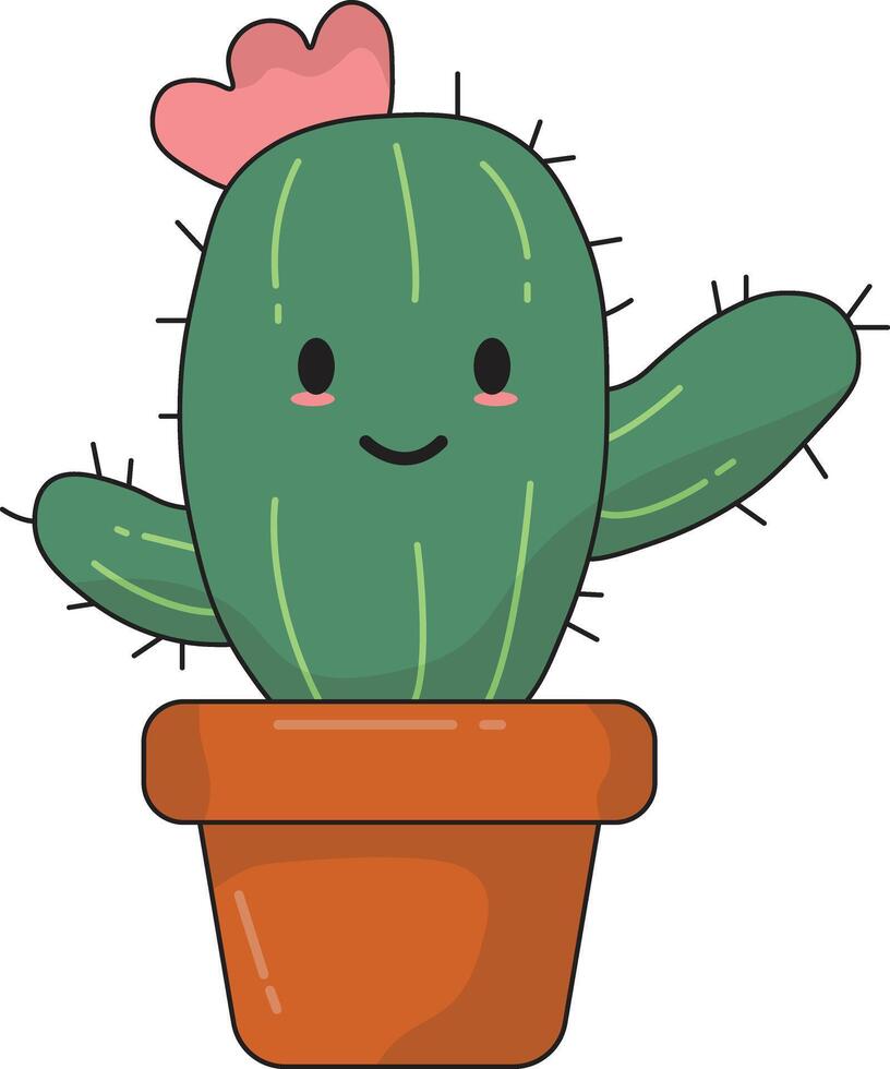 Kawaii Cartoon Potted Cactus in Cute Face. Illustration Design. vector