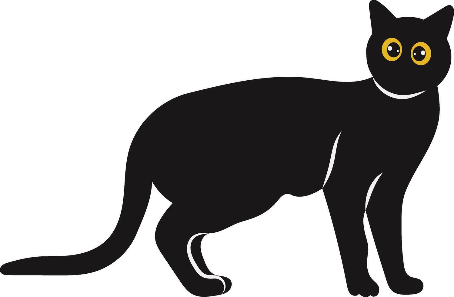 International Cat Day Silhouette with Yellow Eyes. Isolated Cartoon Illustration vector