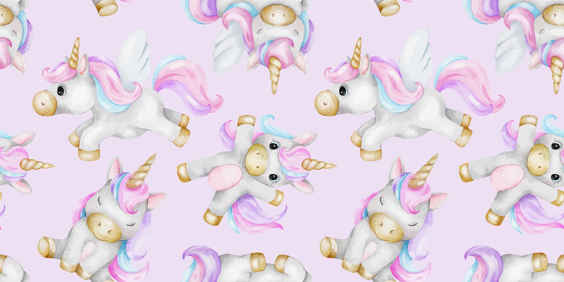 impresión de linda pequeño unicornios antecedentes de bebé ponis. acuarela mano dibujado sin costura modelo para para niños habitaciones, bienes, ropa, postales, bebé ducha y guardería, tela vector