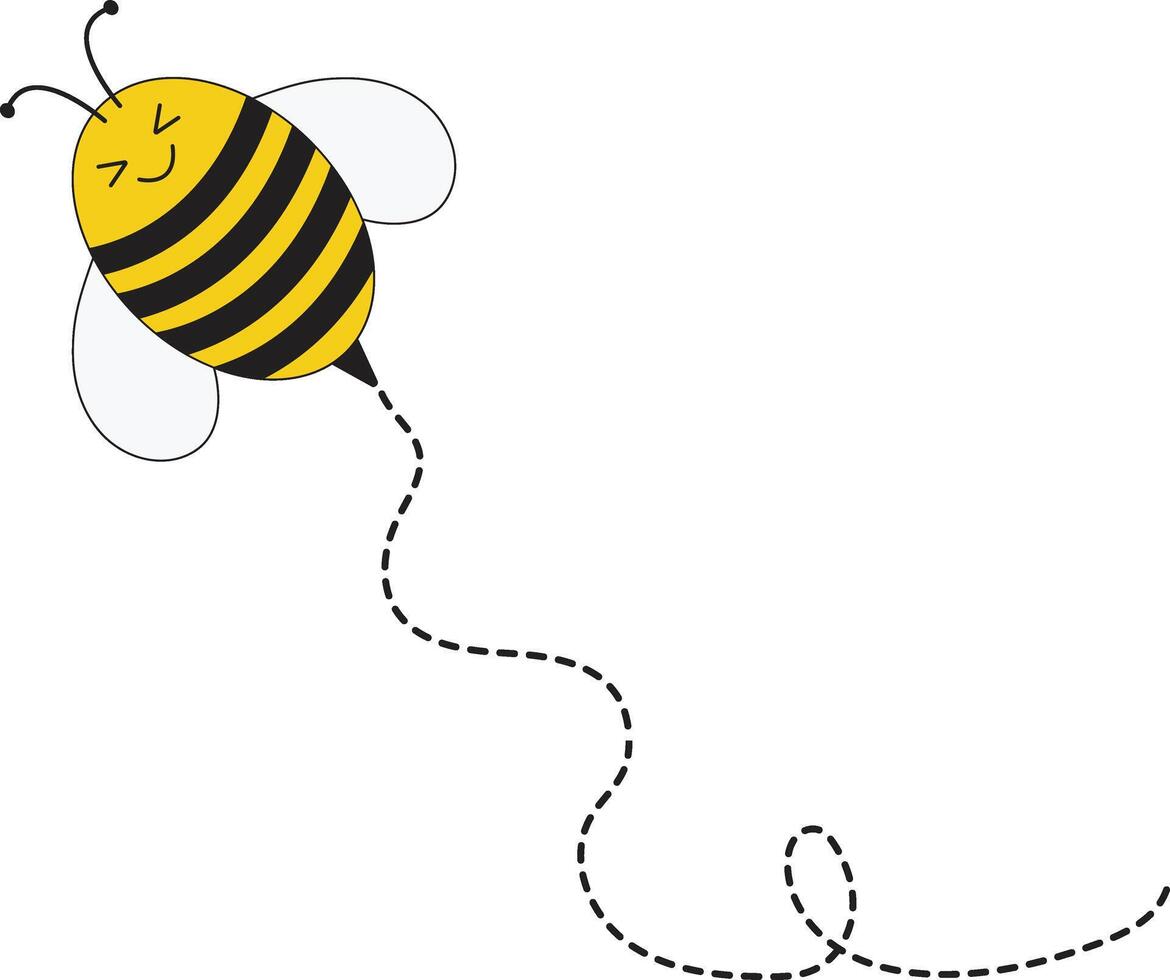 Bee Flying Path on Dotted Routed with Cartoon Design. Isolated Illustration on White Background vector