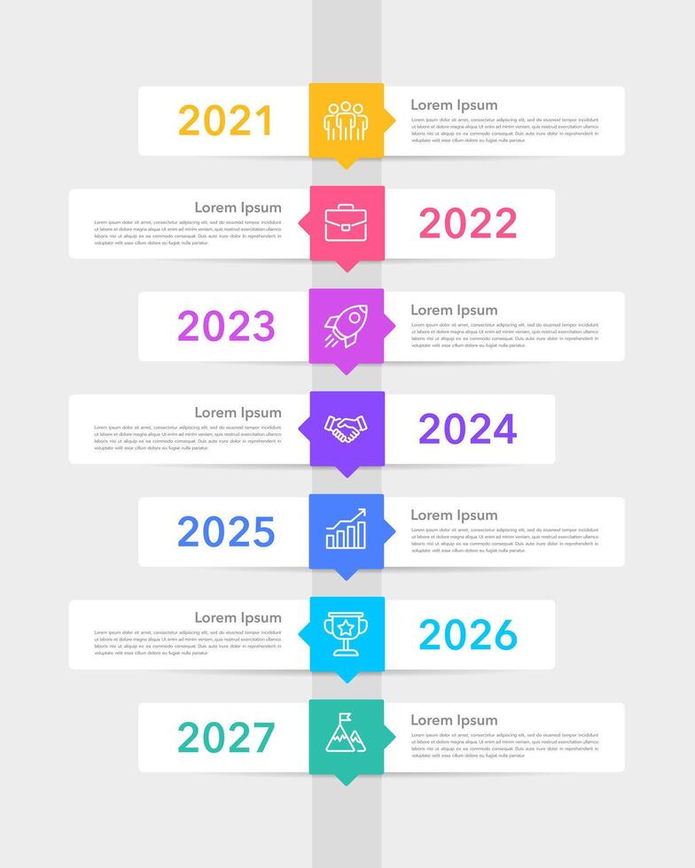 7 years vertical timeline of business design template. Business presentation. vector
