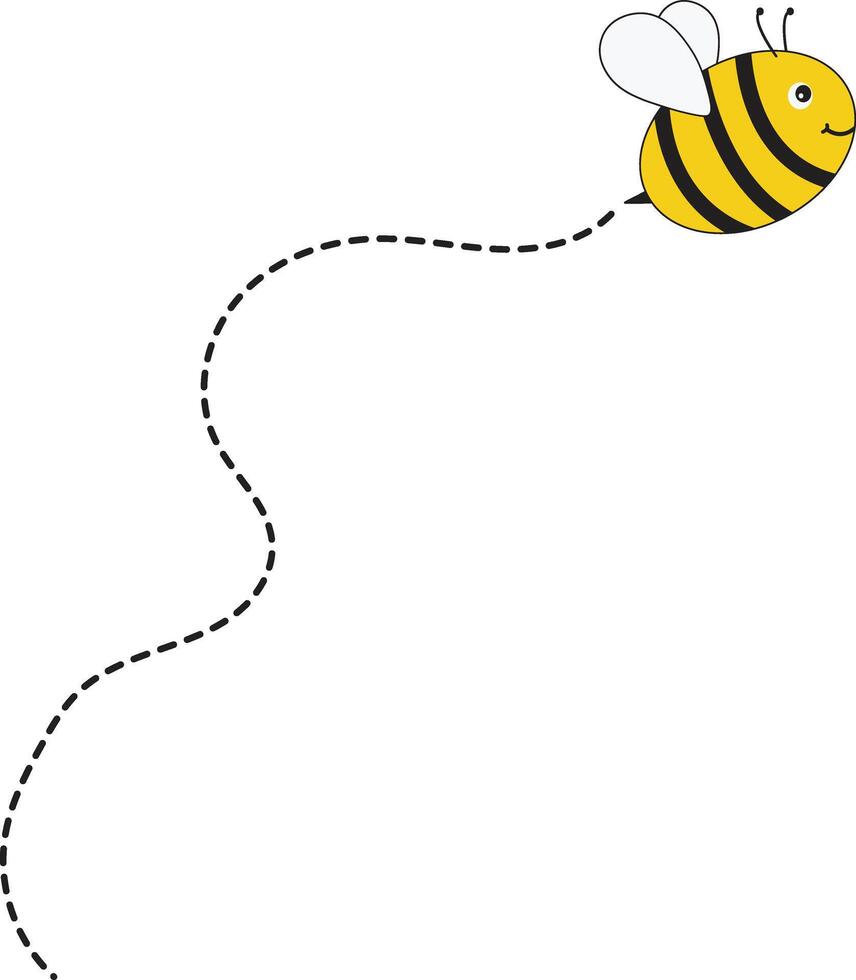 Bee Flying Path on Dotted Routed with Cartoon Design. Isolated Illustration on White Background vector