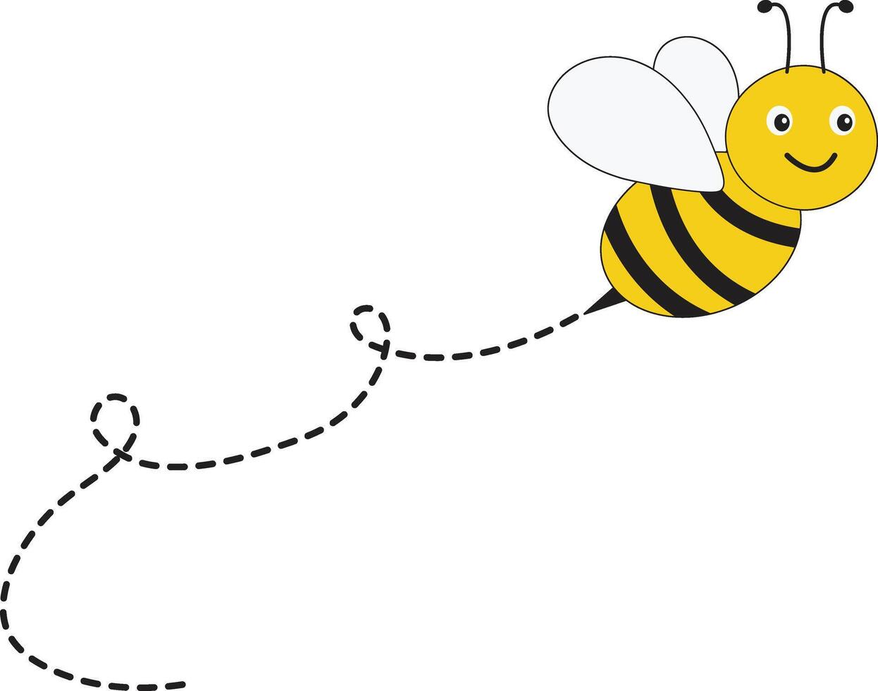 Bee Flying Path on Dotted Routed with Cartoon Design. Isolated Illustration on White Background vector