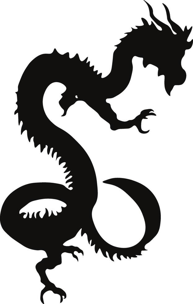 Chinese Dragon Silhouette, Chinese Zodiac. Isolated Black Silhouette on White Background. vector