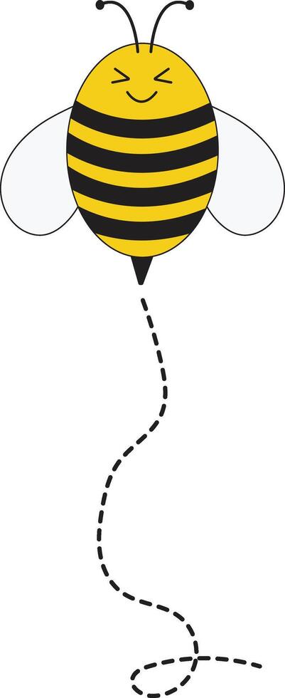 Bee Flying Path on Dotted Routed with Cartoon Design. Isolated Illustration on White Background vector