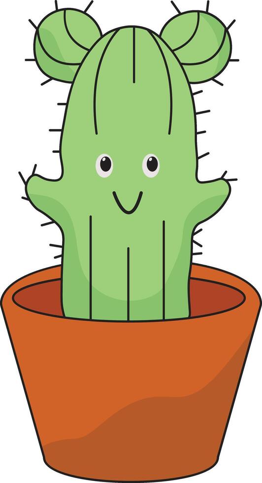 Kawaii Cartoon Potted Cactus in Cute Face. Illustration Design. vector
