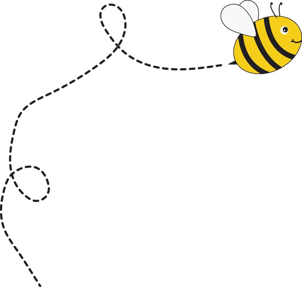 Bee Flying Path on Dotted Routed with Cartoon Design. Isolated Illustration on White Background vector