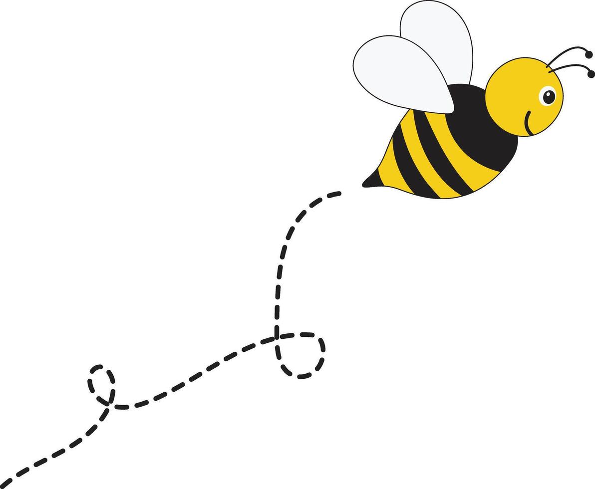 Bee Flying Path on Dotted Routed with Cartoon Design. Isolated Illustration on White Background vector