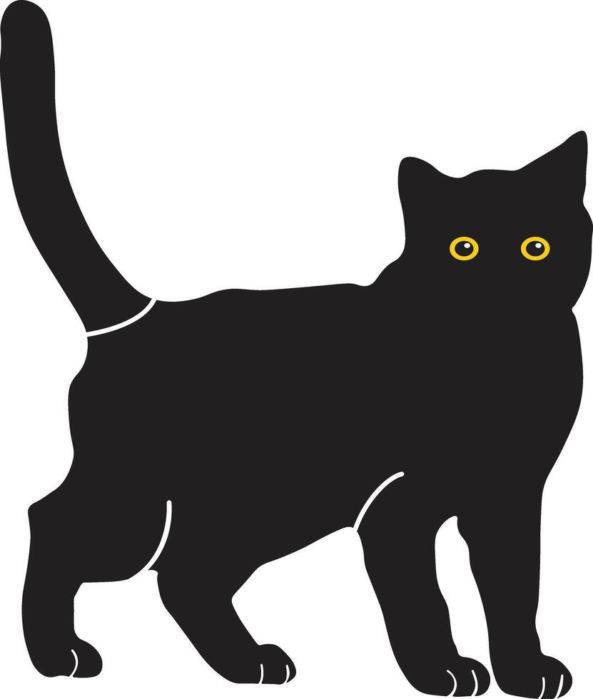 contento internacional gato día silueta aislado en blanco antecedentes. con kawaii amarillo ojos. ilustración diseño vector