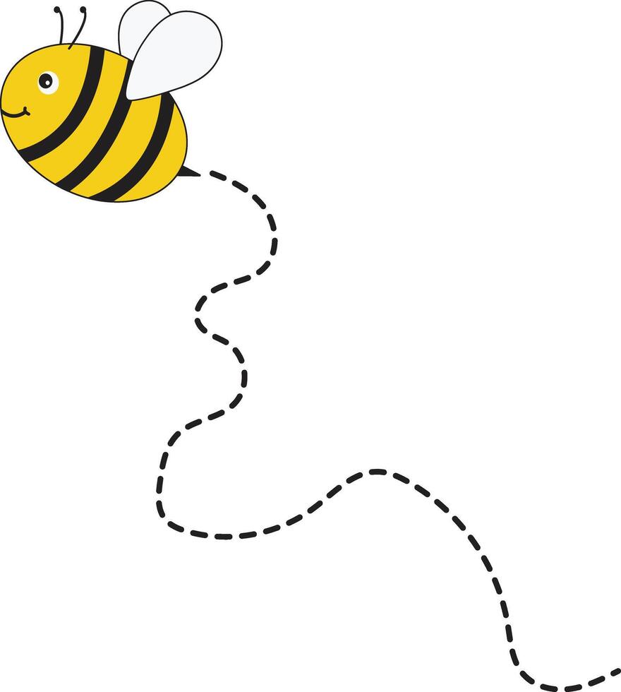 Bee Flying Path on Dotted Routed with Cartoon Design. Isolated Illustration on White Background vector