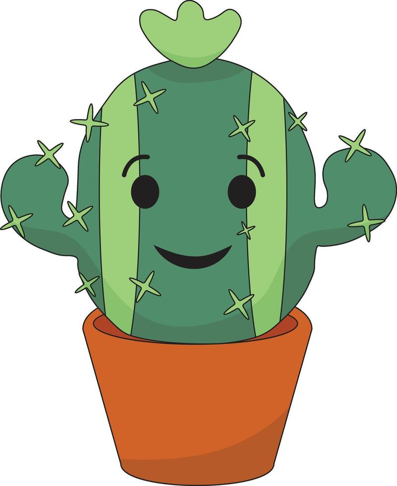Kawaii Cartoon Potted Cactus in Cute Face. Illustration Design. vector