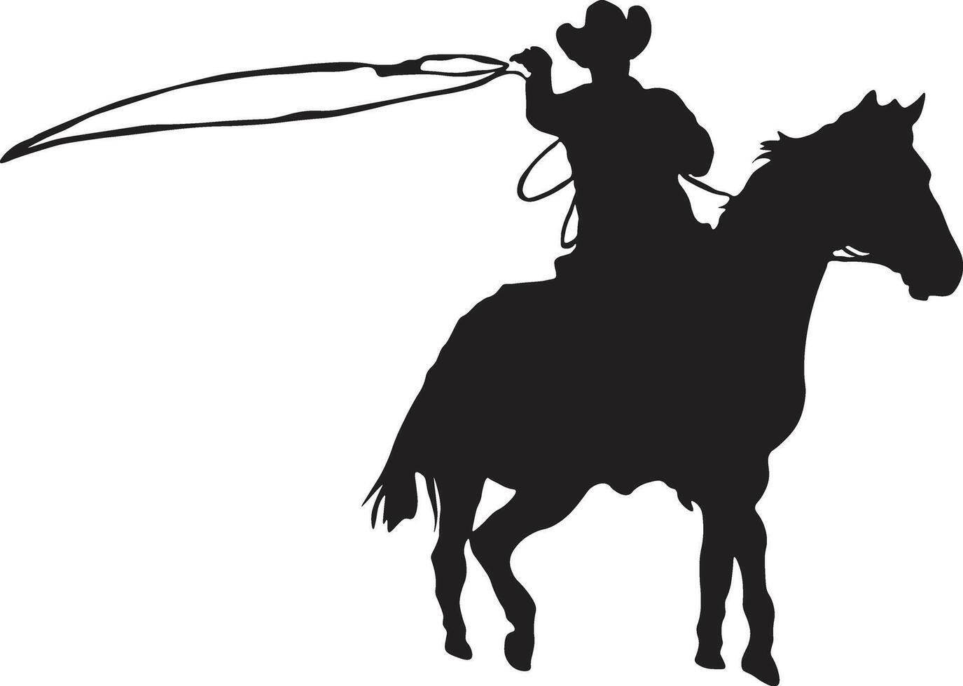 Cowboy Silhouette with Horse and Lasso. Illustration Design. vector