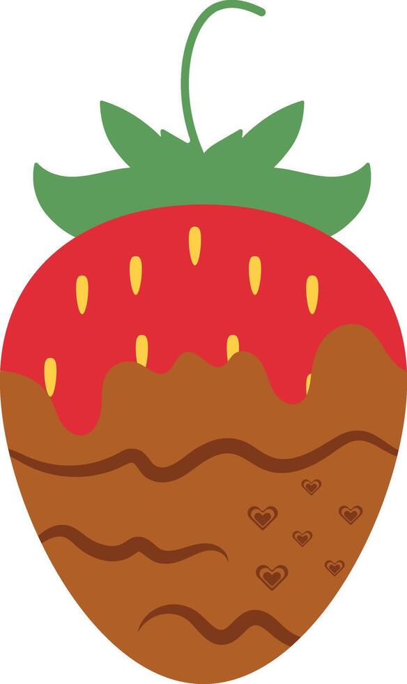 Strawberry Coated Chocolate in Flat Cartoon Design. Melted Chocolate. Isolated Illustration. vector
