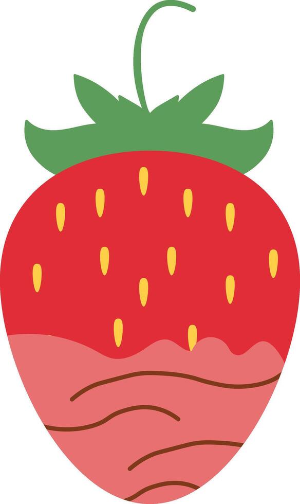 Strawberry Coated Chocolate in Flat Cartoon Design. Melted Chocolate. Isolated Illustration. vector