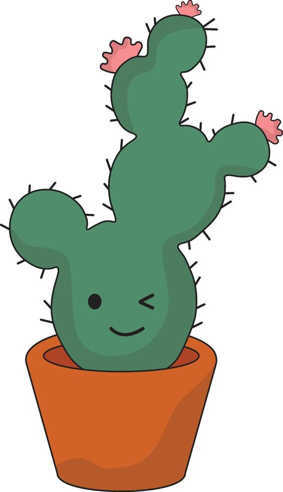 Kawaii Cartoon Potted Cactus in Cute Face. Illustration Design. vector