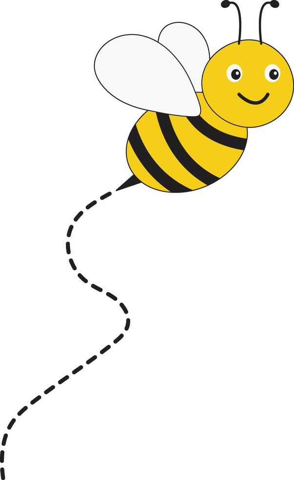 Bee Flying Path on Dotted Routed with Cartoon Design. Isolated Illustration on White Background vector