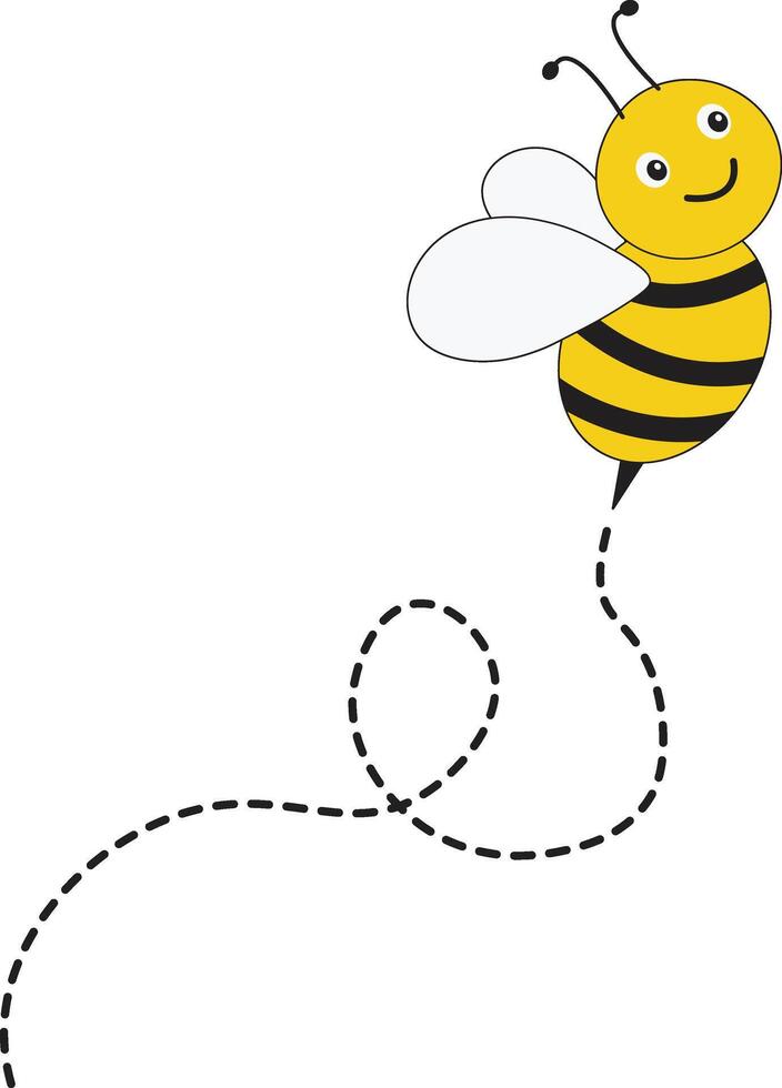 Bee Flying Path on Dotted Routed with Cartoon Design. Isolated Illustration on White Background vector