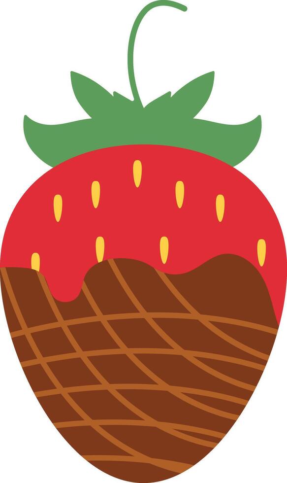Strawberry Coated Chocolate in Flat Cartoon Design. Melted Chocolate. Isolated Illustration. vector