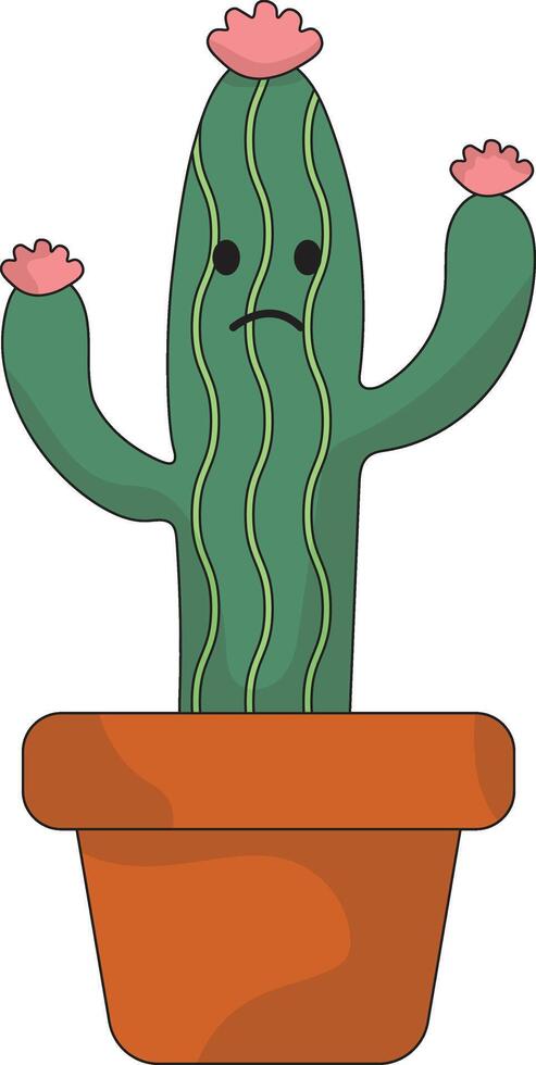 Kawaii Cartoon Potted Cactus in Cute Face. Illustration Design. vector