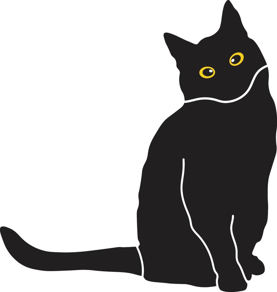 Happy International Cat Day Silhouette Isolated on White Background. with Kawaii Yellow Eyes. Illustration Design vector