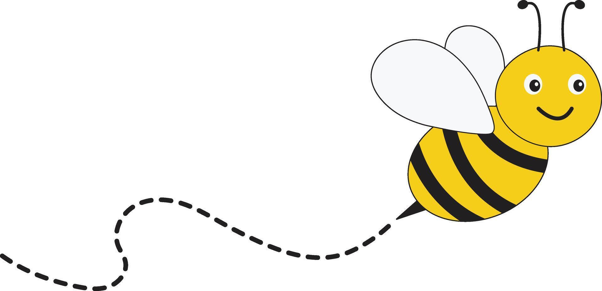 Bee Flying Path on Dotted Routed with Cartoon Design. Isolated Illustration on White Background vector