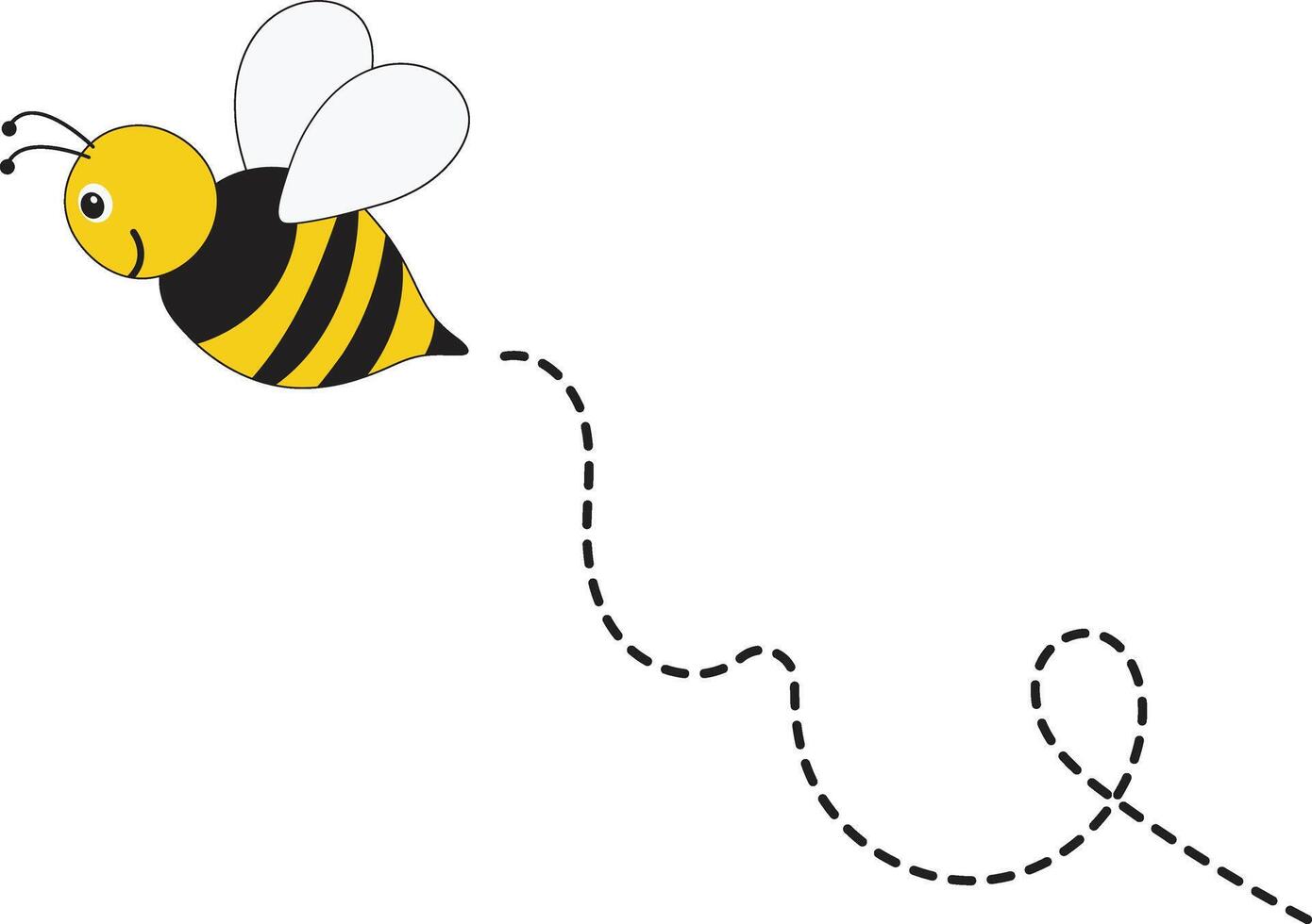abeja volador camino en punteado enrutado con dibujos animados diseño. aislado ilustración en blanco antecedentes vector