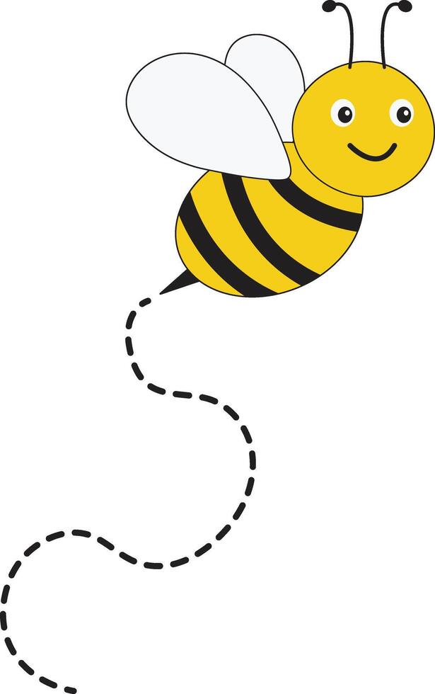 Bee Flying Path on Dotted Routed with Cartoon Design. Isolated Illustration on White Background vector