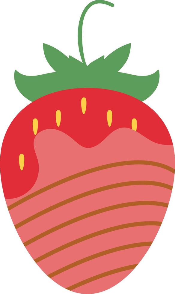 Strawberry Coated Chocolate in Flat Cartoon Design. Melted Chocolate. Isolated Illustration. vector