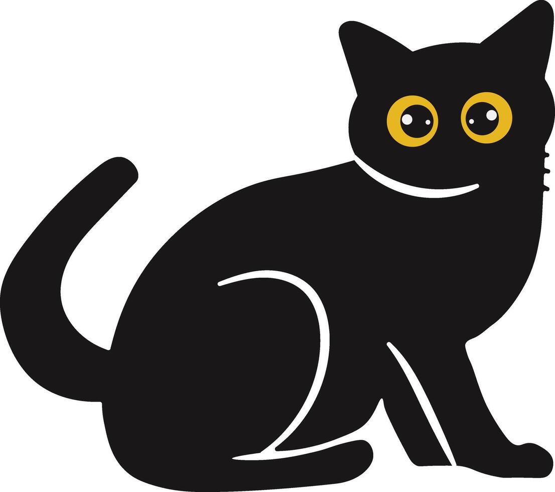 internacional gato día silueta con amarillo ojos. aislado dibujos animados ilustración vector