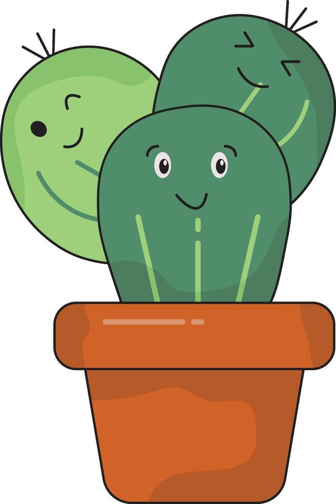Kawaii Cartoon Potted Cactus in Cute Face. Illustration Design. vector