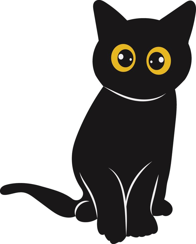 internacional gato día silueta con amarillo ojos. aislado dibujos animados ilustración vector