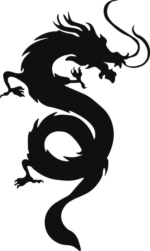 Chinese Dragon Silhouette, Chinese Zodiac. Isolated Black Silhouette on White Background. vector