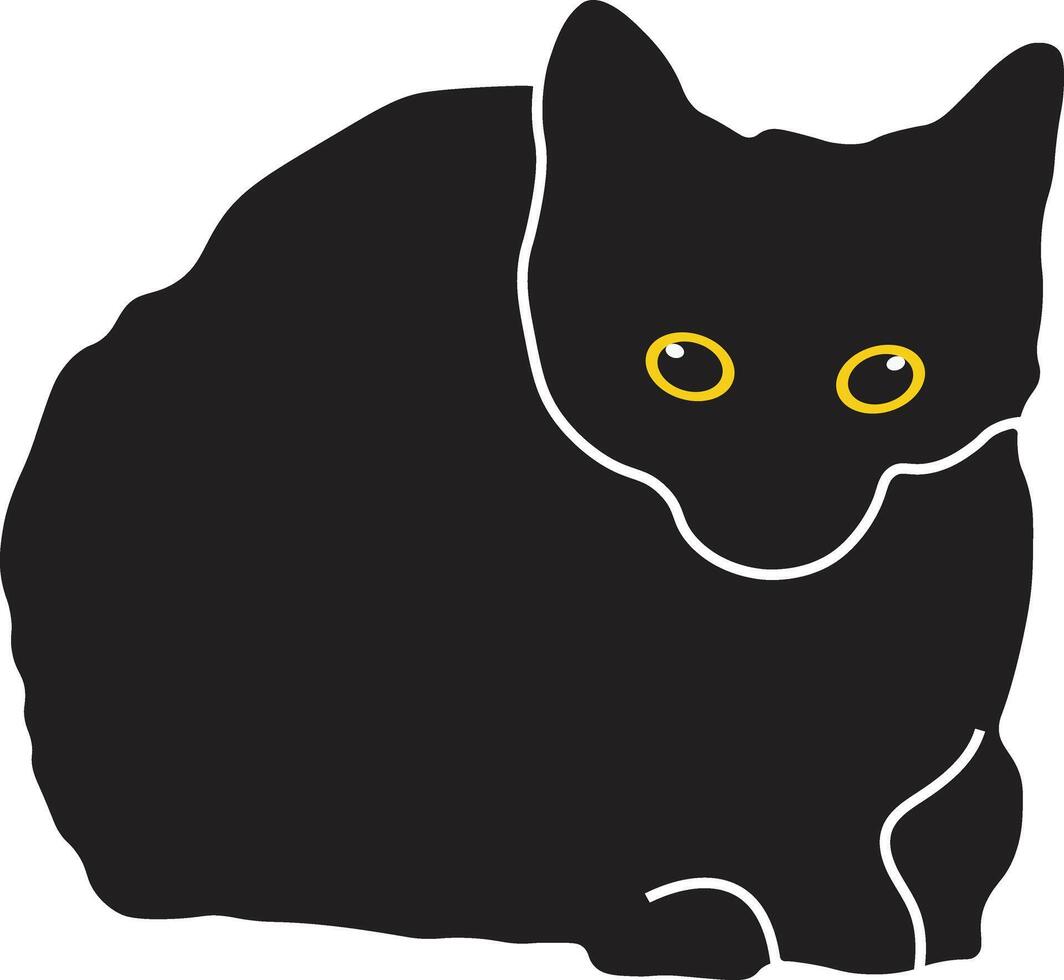 Happy International Cat Day Silhouette Isolated on White Background. with Kawaii Yellow Eyes. Illustration Design vector