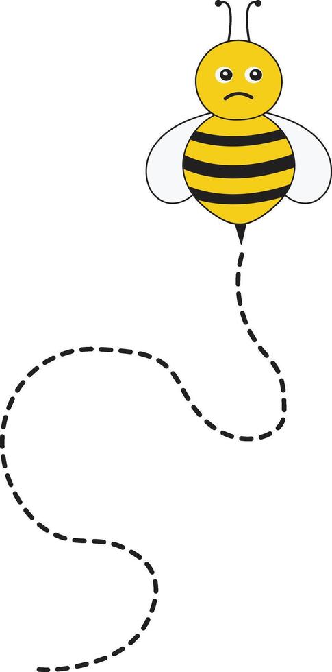 Bee Flying Path on Dotted Routed with Cartoon Design. Isolated Illustration on White Background vector