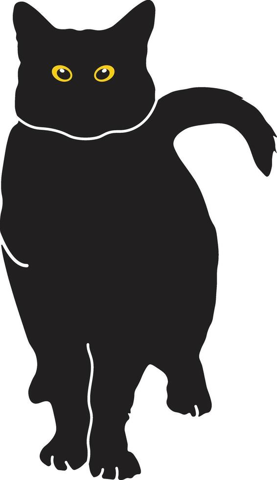 Happy International Cat Day Silhouette Isolated on White Background. with Kawaii Yellow Eyes. Illustration Design vector