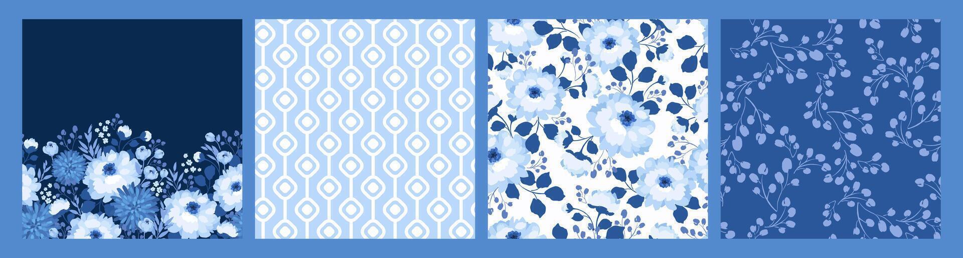 Blue floral seamless patterns. design for paper, cover, fabric, interior decor and other uses vector