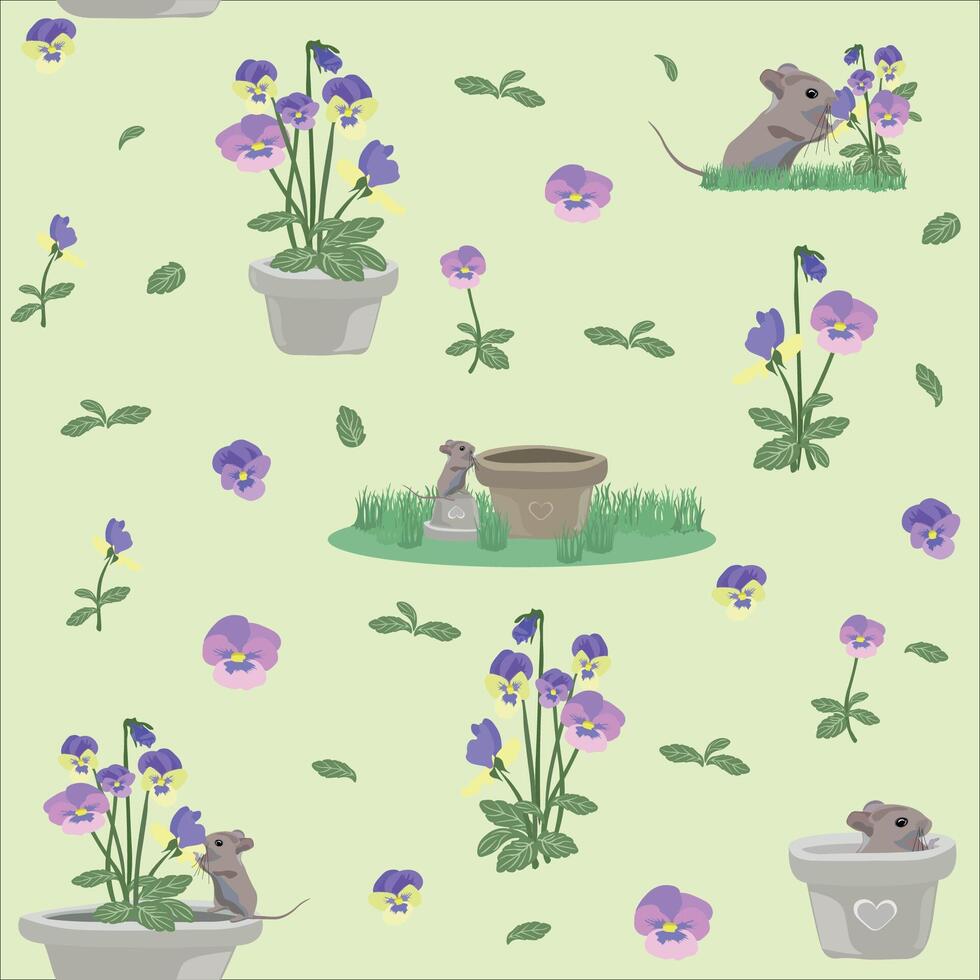 pansy flowers and mouse pattern vector