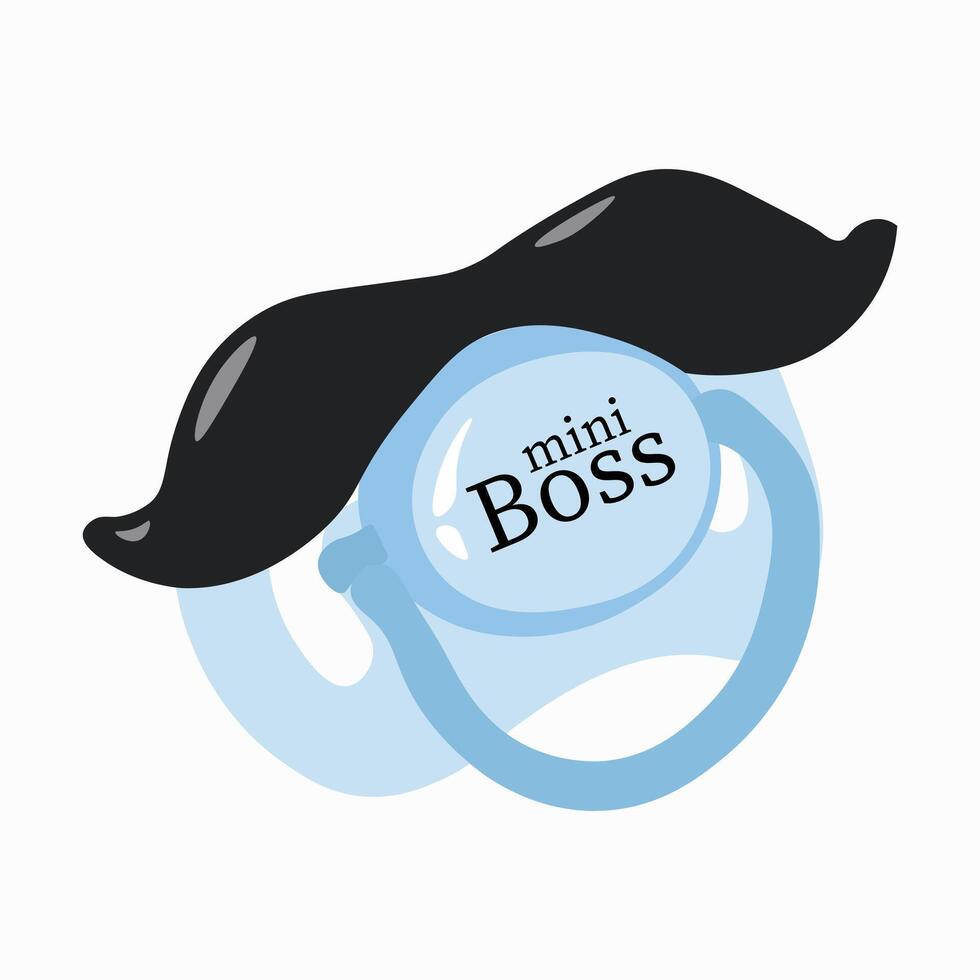 baby blue pacifier with mustache for boy little boss vector