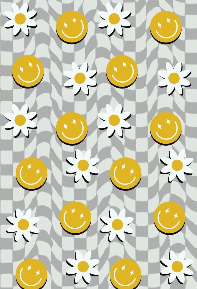 Emoji and flowers pattern background vector