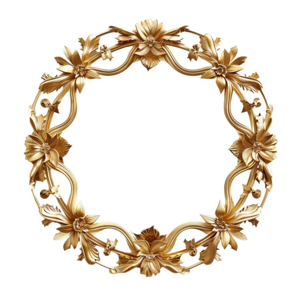golden frame with flowers on a transparent background png