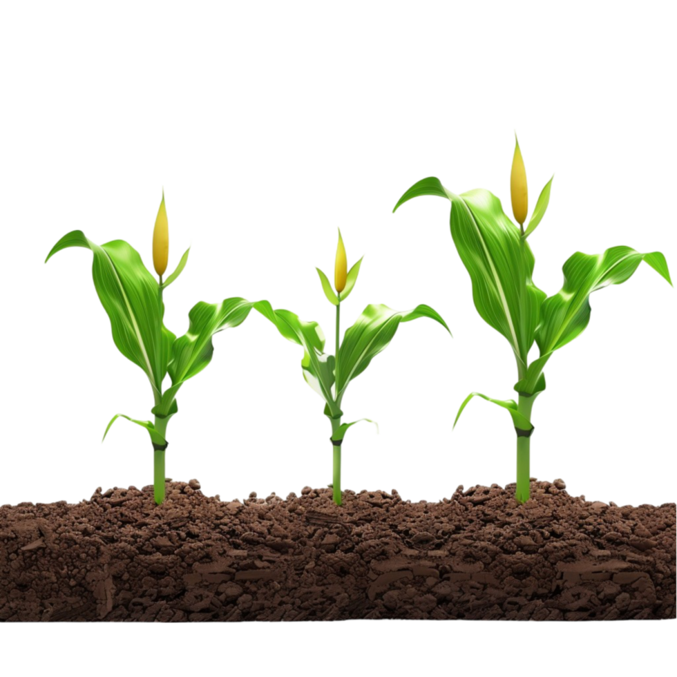 Corn plant growing in Soil on transparent background. png